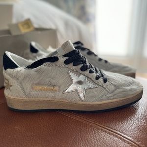 Women's Golden Goose Ball Star horsehair sneaker white silver size 38